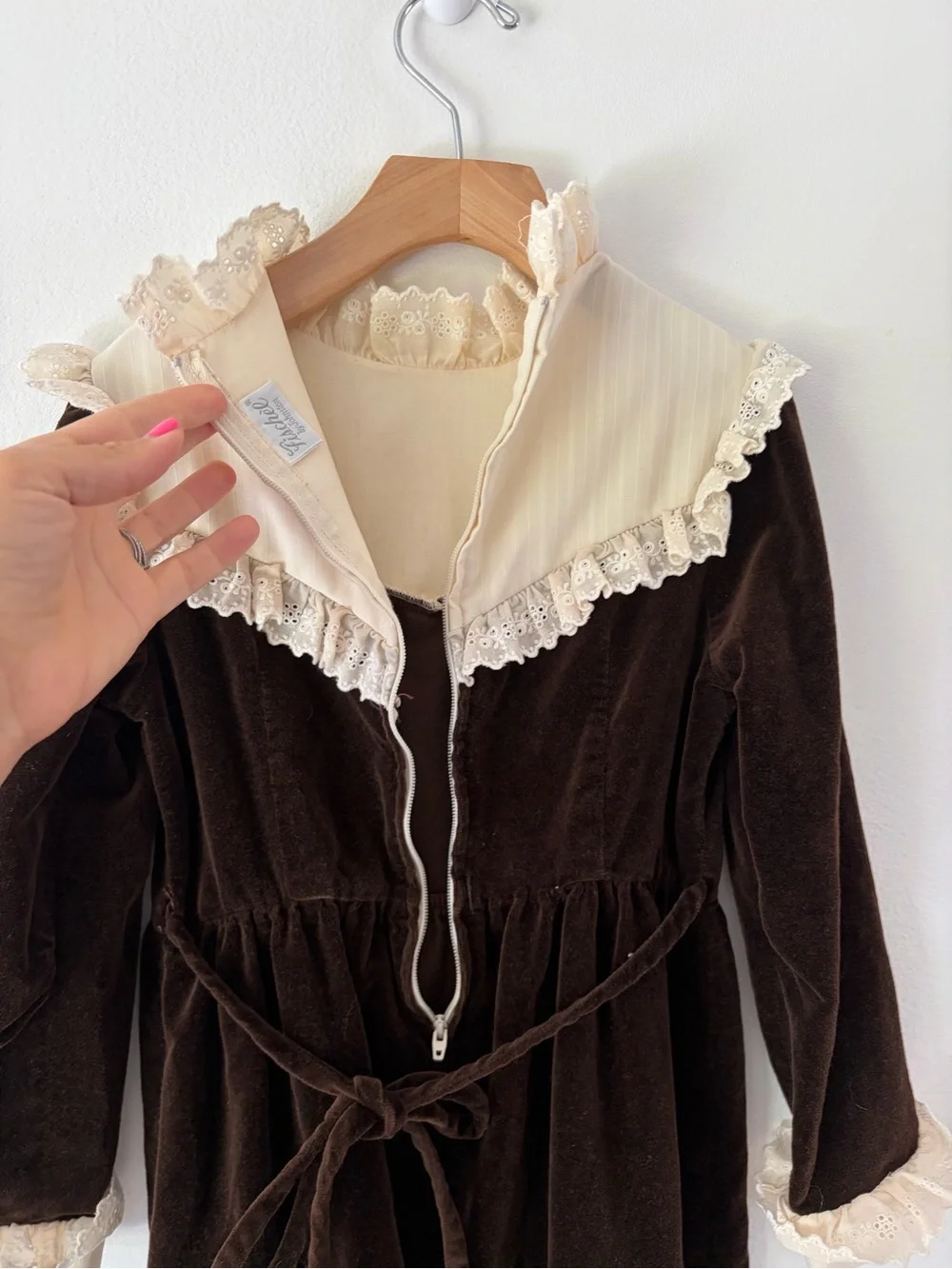 Fischel By Johnston Young Edwardian Vintage Brown Velvet Prairie Portrait Dress